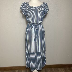 Loft Beach Maxi Dress Blue White Stripes Tie Waist Lightweight XS